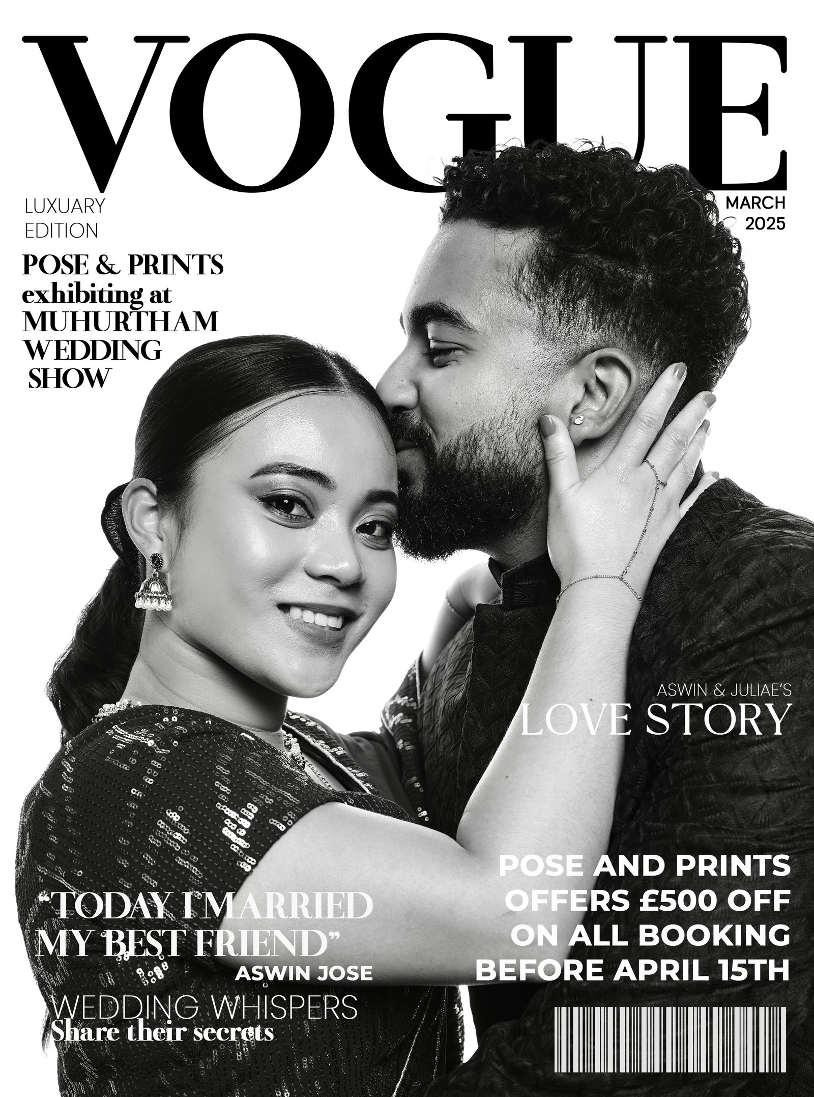 Editorial wedding portrait in Vogue style